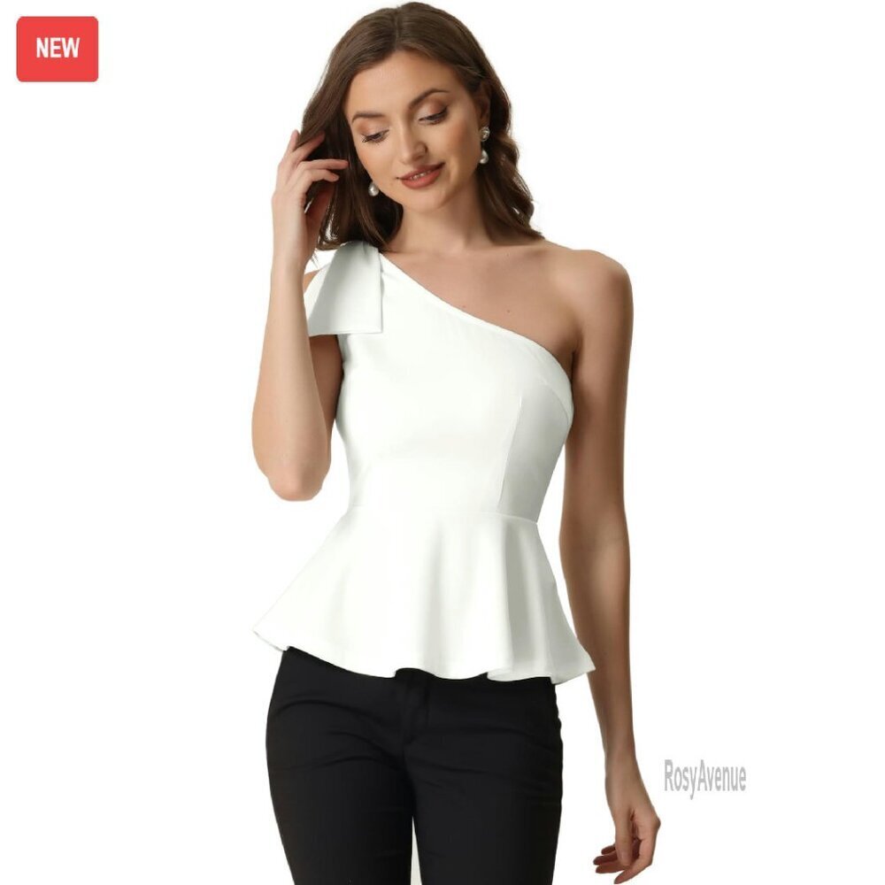 Velvet Peplum One Shoulder Top with Ruffle Hem and Bow
